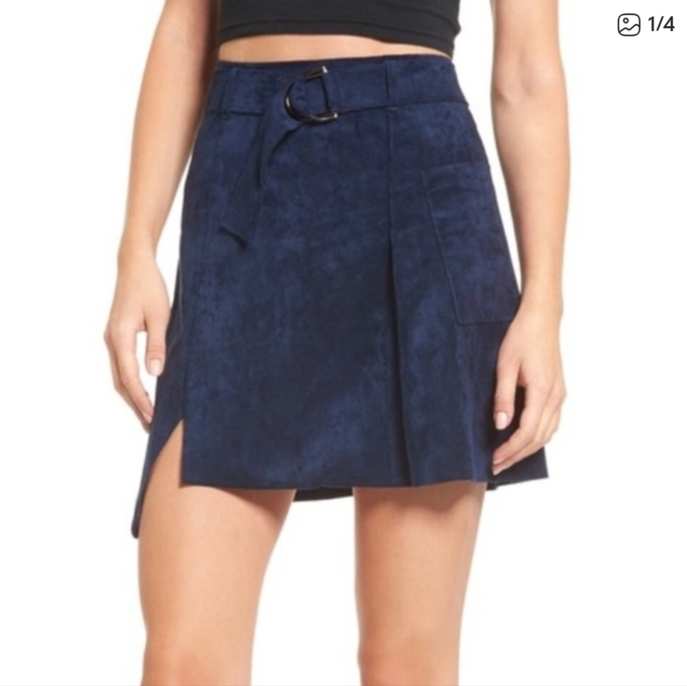 JOA Faux Suede Buckle Navy Blue Women's Skirt Small